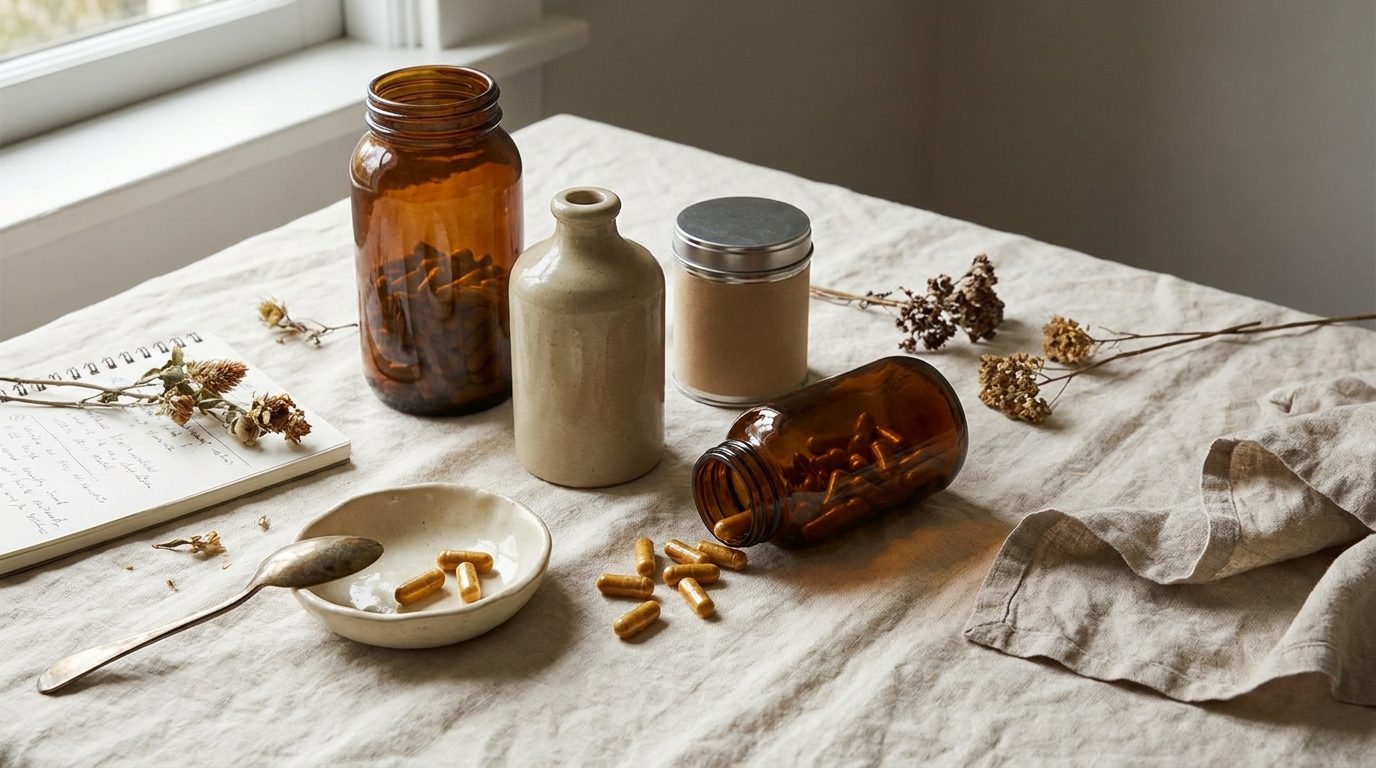 Probiotic bottles on a clean cream surface